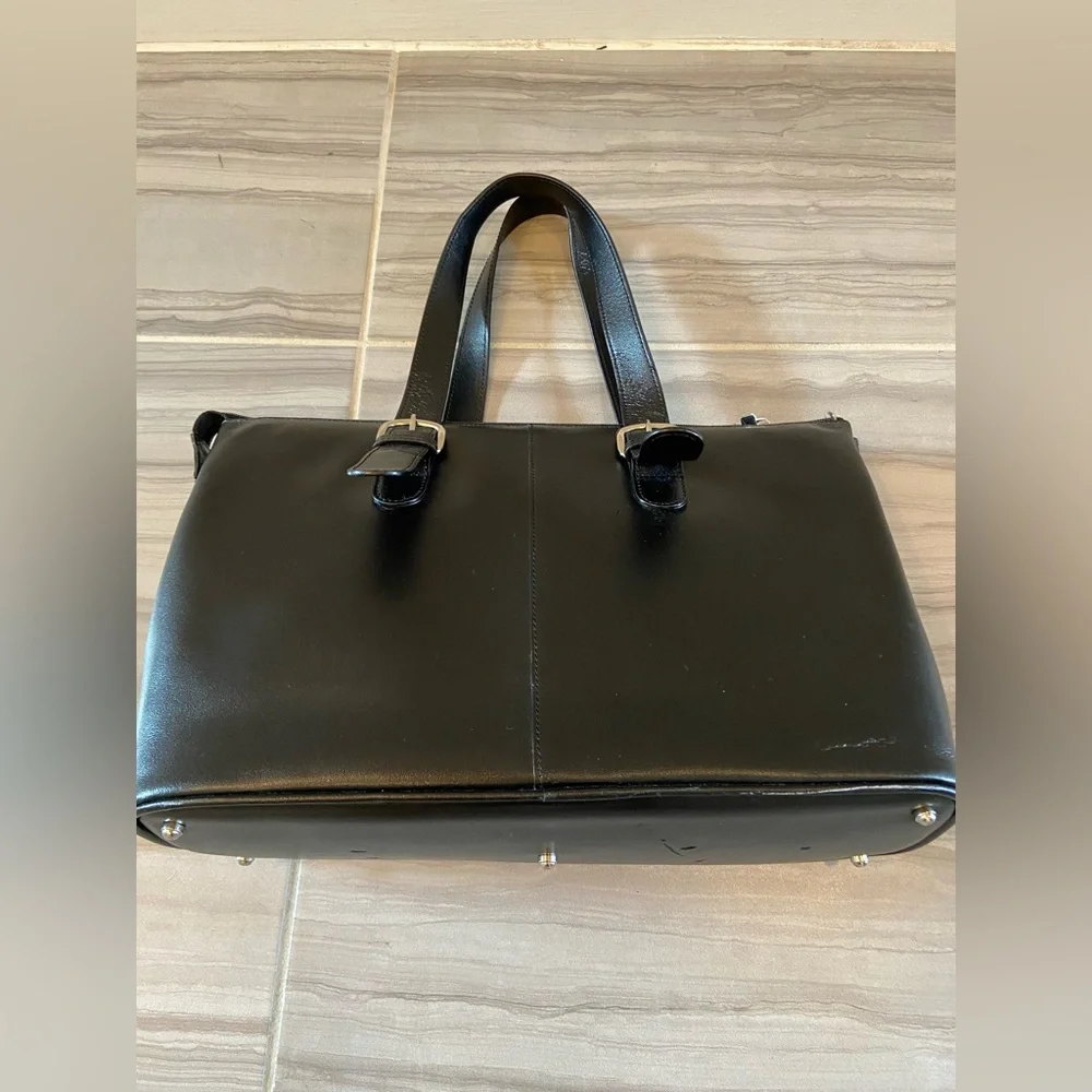 Jack Georges Black Italian Leather Milano Women’s Briefcase Tote Bag